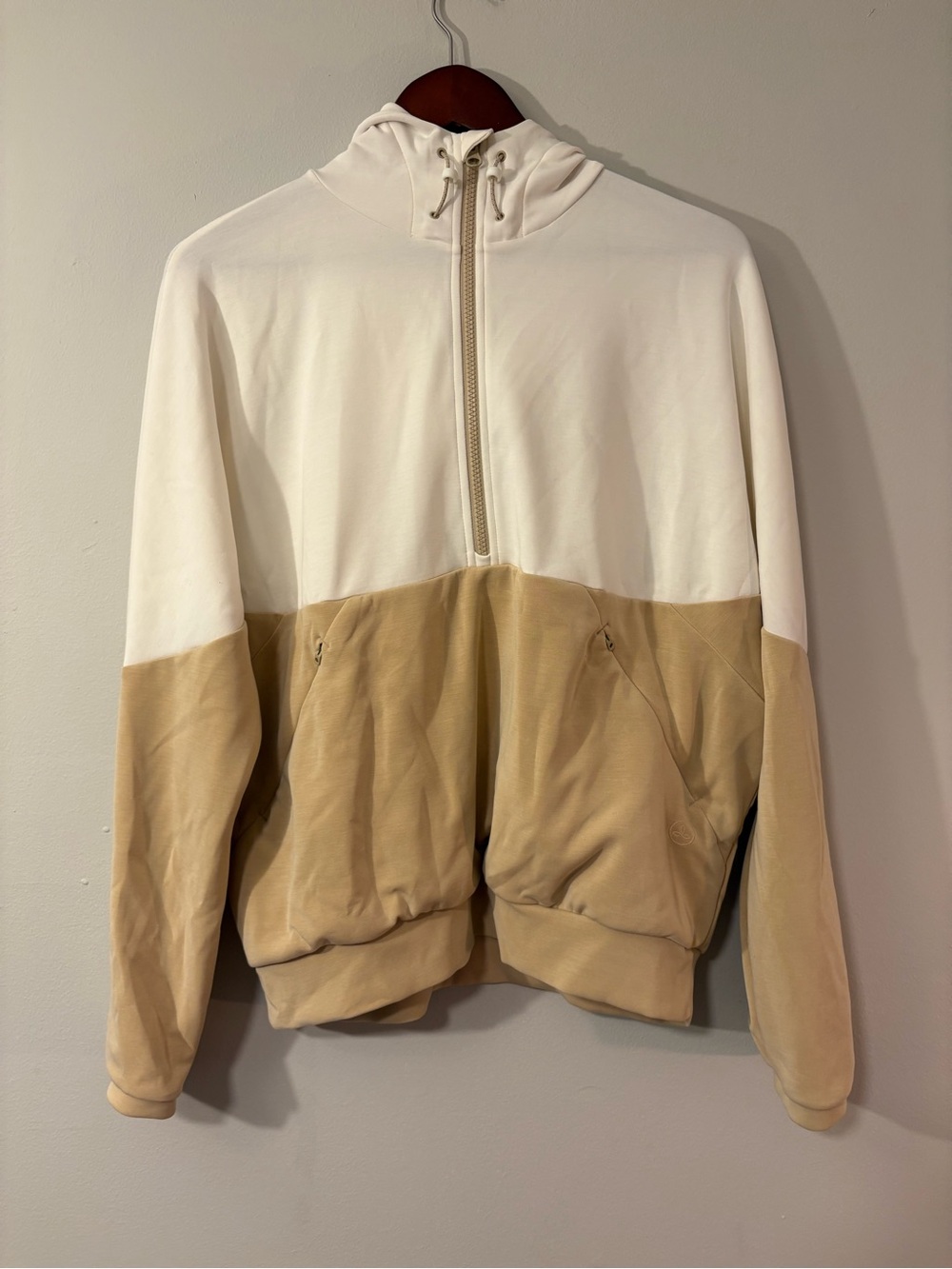 prAna Shea Soft Half Zip Hoodie — White & Khaki Colorblock — Size M 🌿